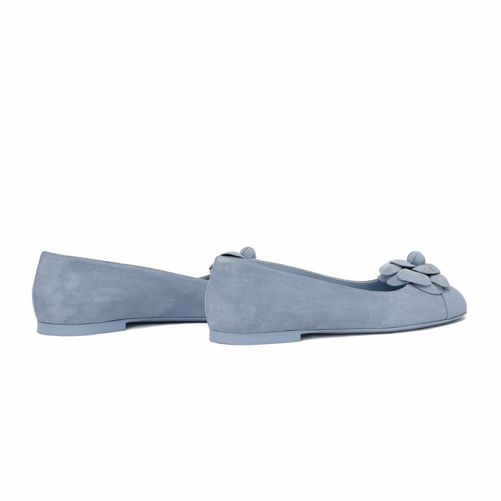 CHANEL 24P Suede Interlocking CC Camellia Cap Ballet Flats Blue Size 39 US 9 - Picture 8 of 16